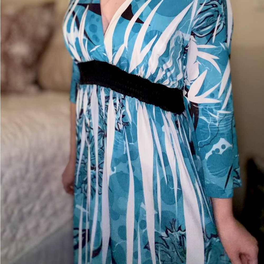 Artistic Blue and White Dress